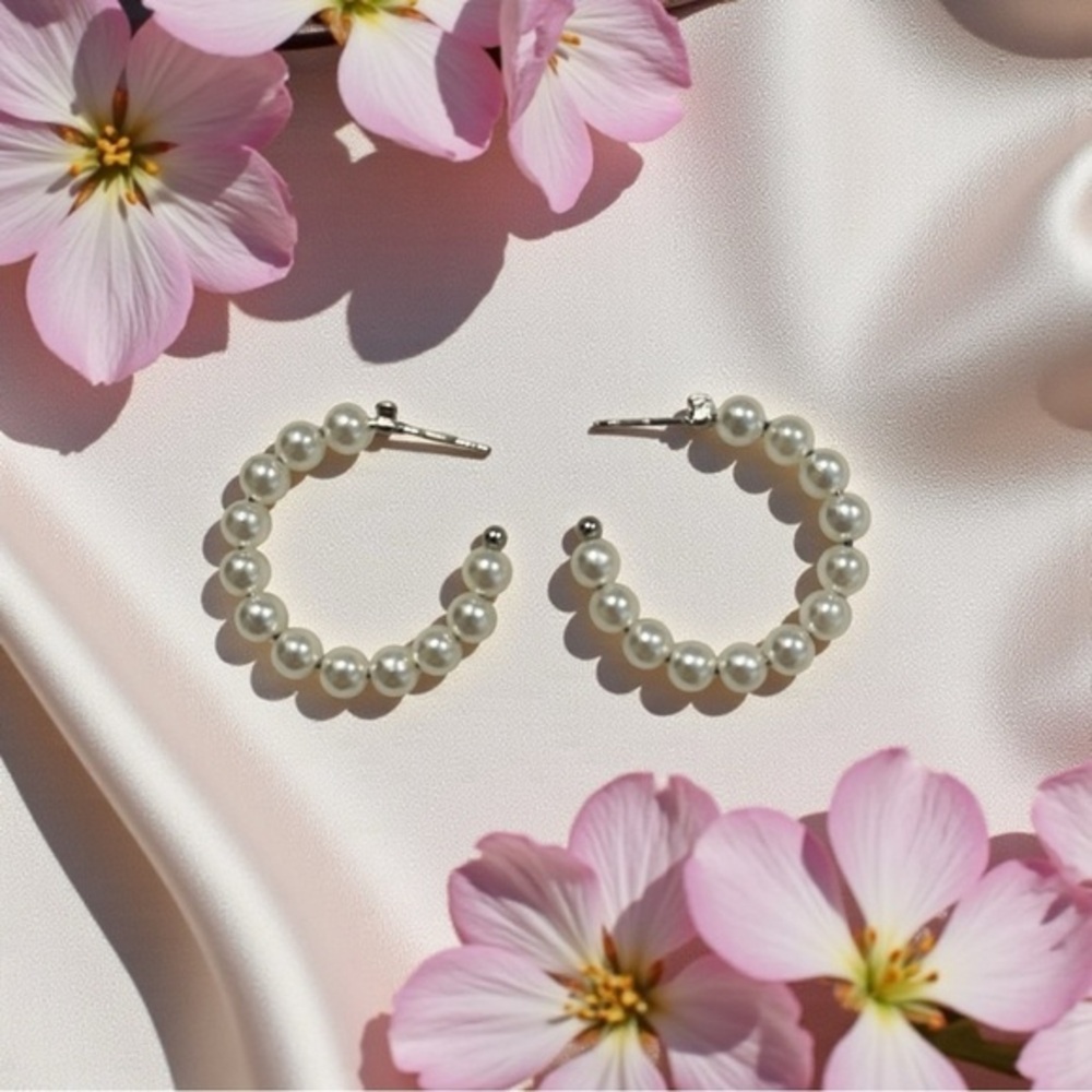 Elegant Faux Pearl Small Hoop Earrings